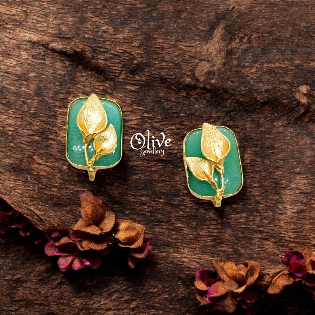 Golden Brass Earrings - 265 - Monalisa Stone