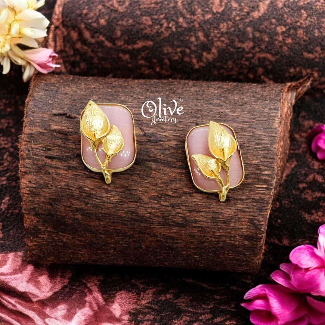 Golden Brass Earrings - 265 - Monalisa Stone