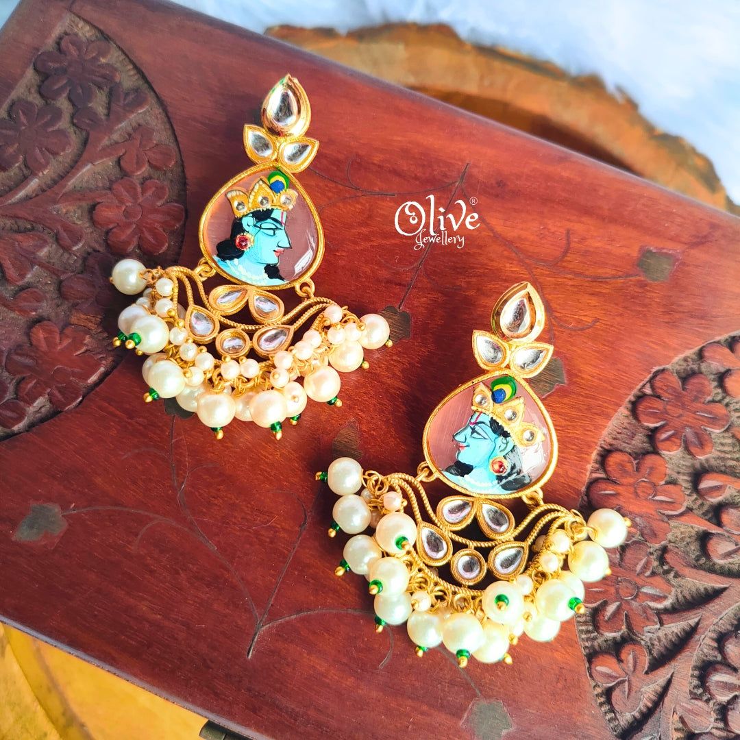 Golden Brass Earrings - 288 - Tanjore