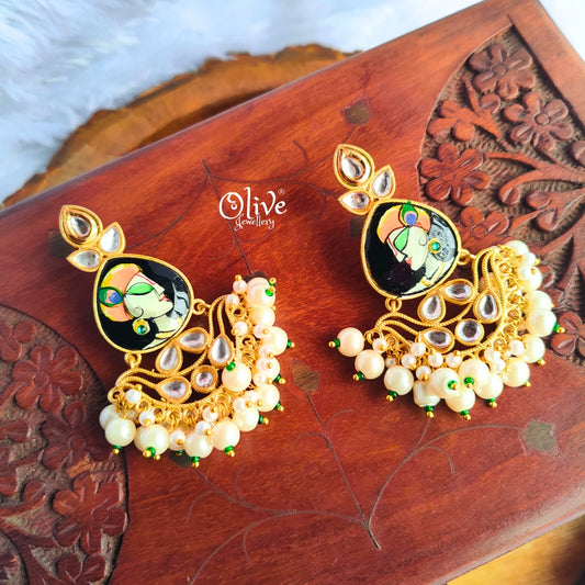Golden Brass Earrings - 288 - Tanjore
