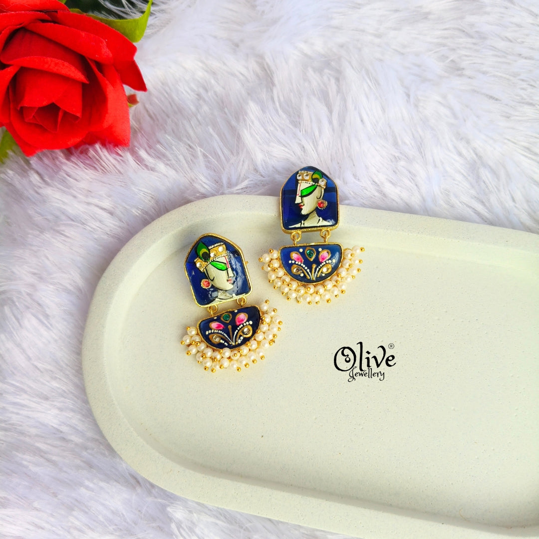 Golden Brass Earrings - 290 - Tanjore