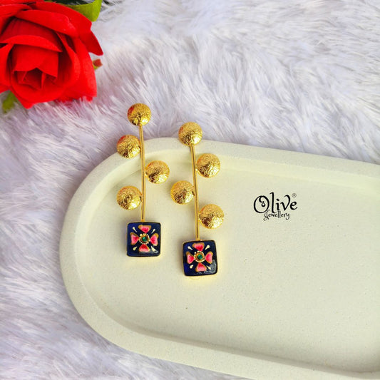 Golden Brass Earrings - 291 - Tanjore
