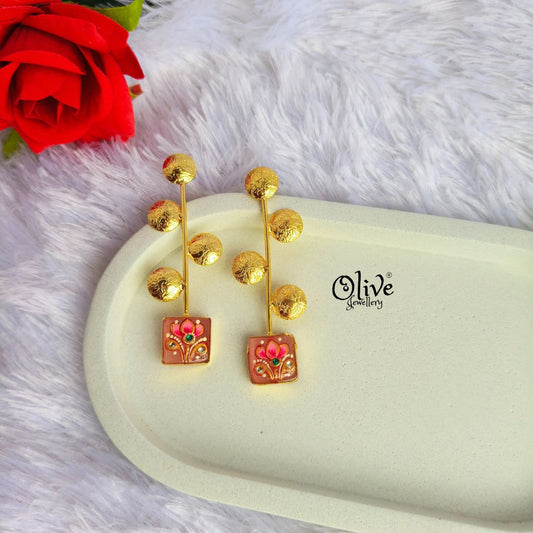 Golden Brass Earrings - 291 - Tanjore