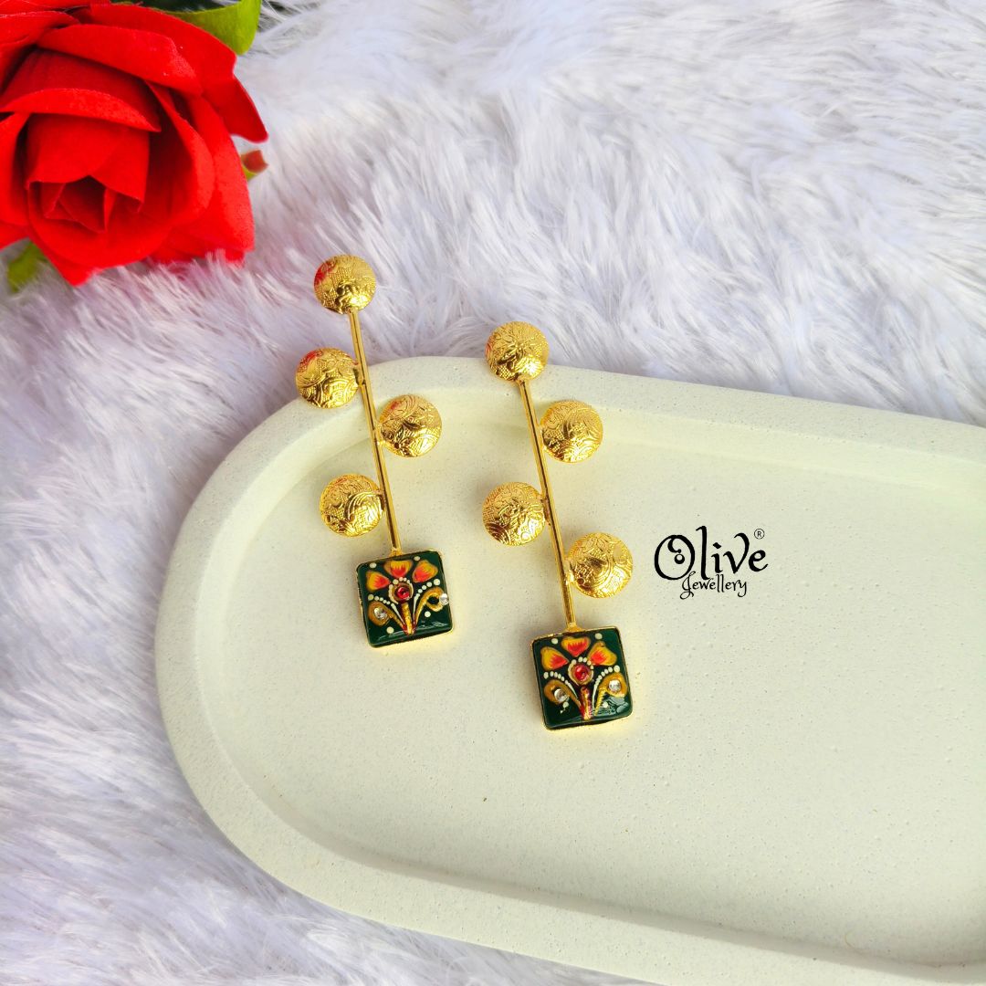 Golden Brass Earrings - 291 - Tanjore