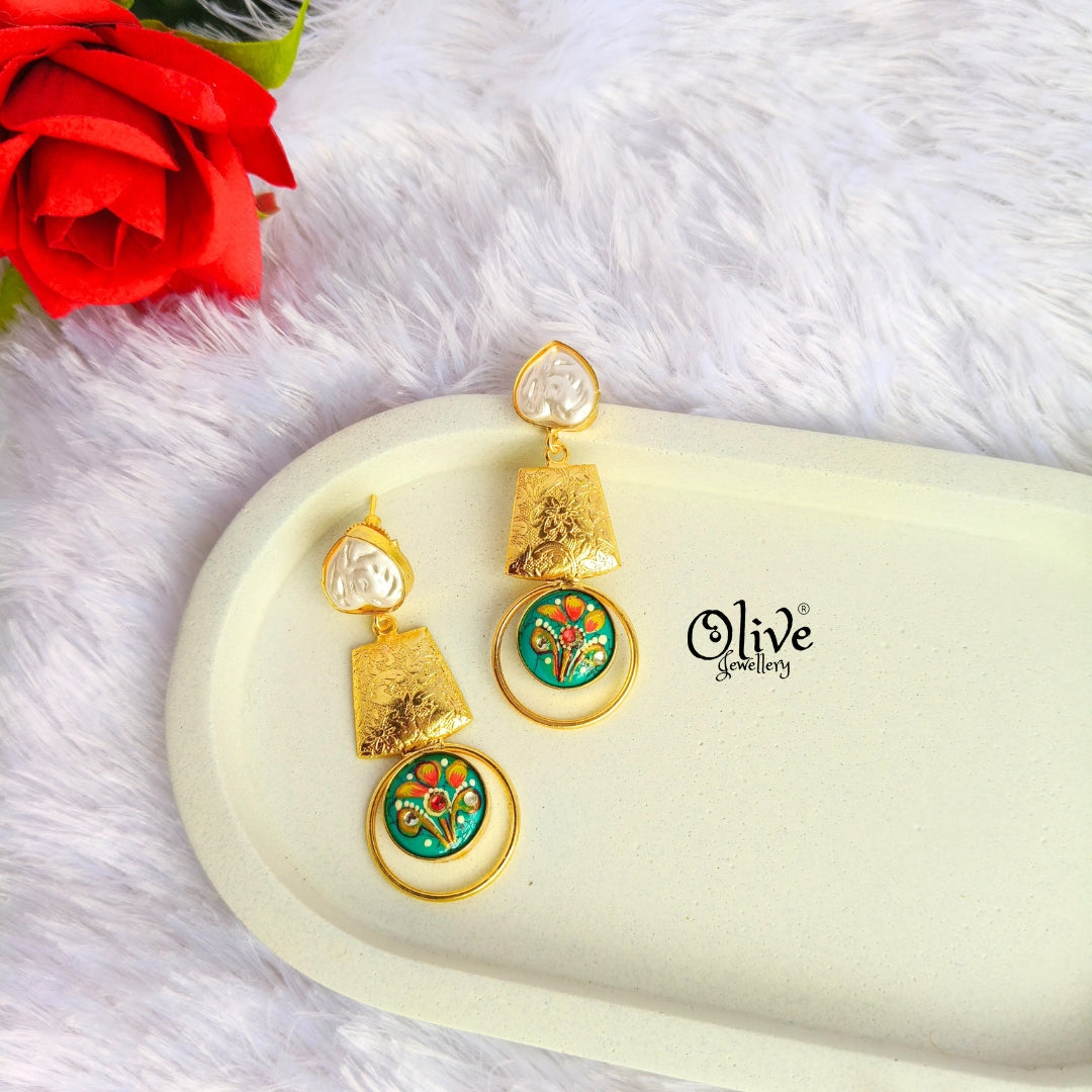 Golden Brass Earrings - 294 - Tanjore