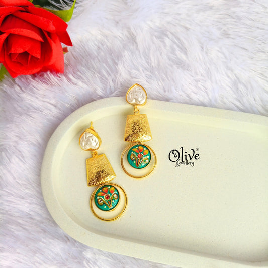 Golden Brass Earrings - 294 - Tanjore