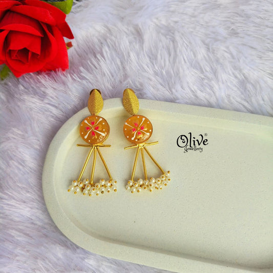 Golden Brass Earrings - 296 - Tanjore