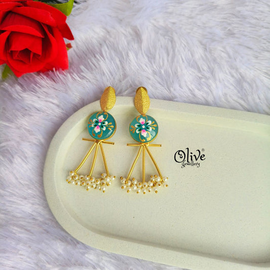 Golden Brass Earrings - 296 - Tanjore