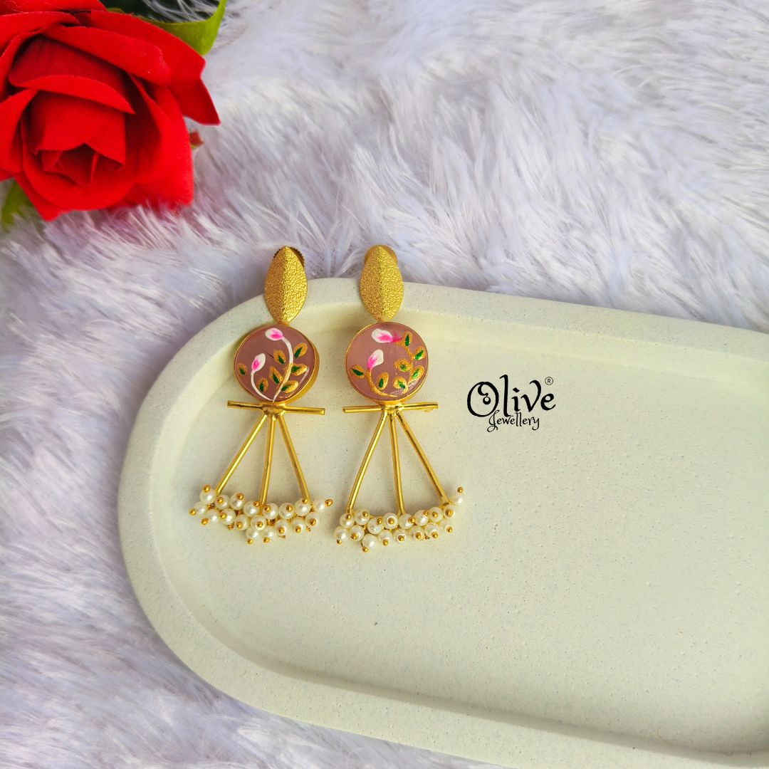 Golden Brass Earrings - 296 - Tanjore