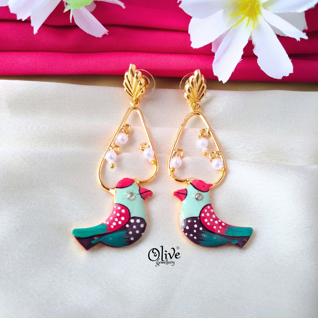 Meenakari Birds Earrings - 347
