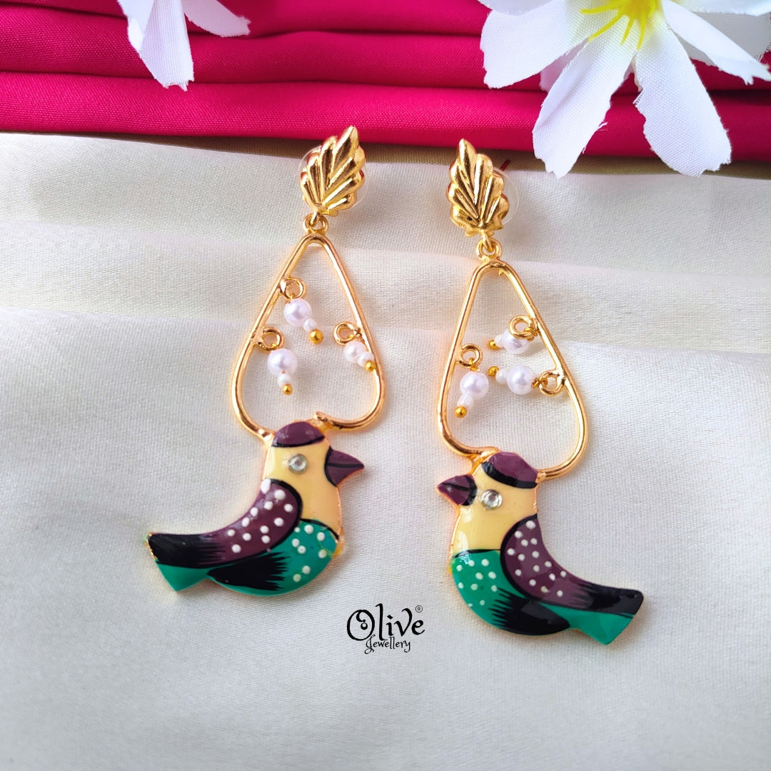 Meenakari Birds Earrings - 348