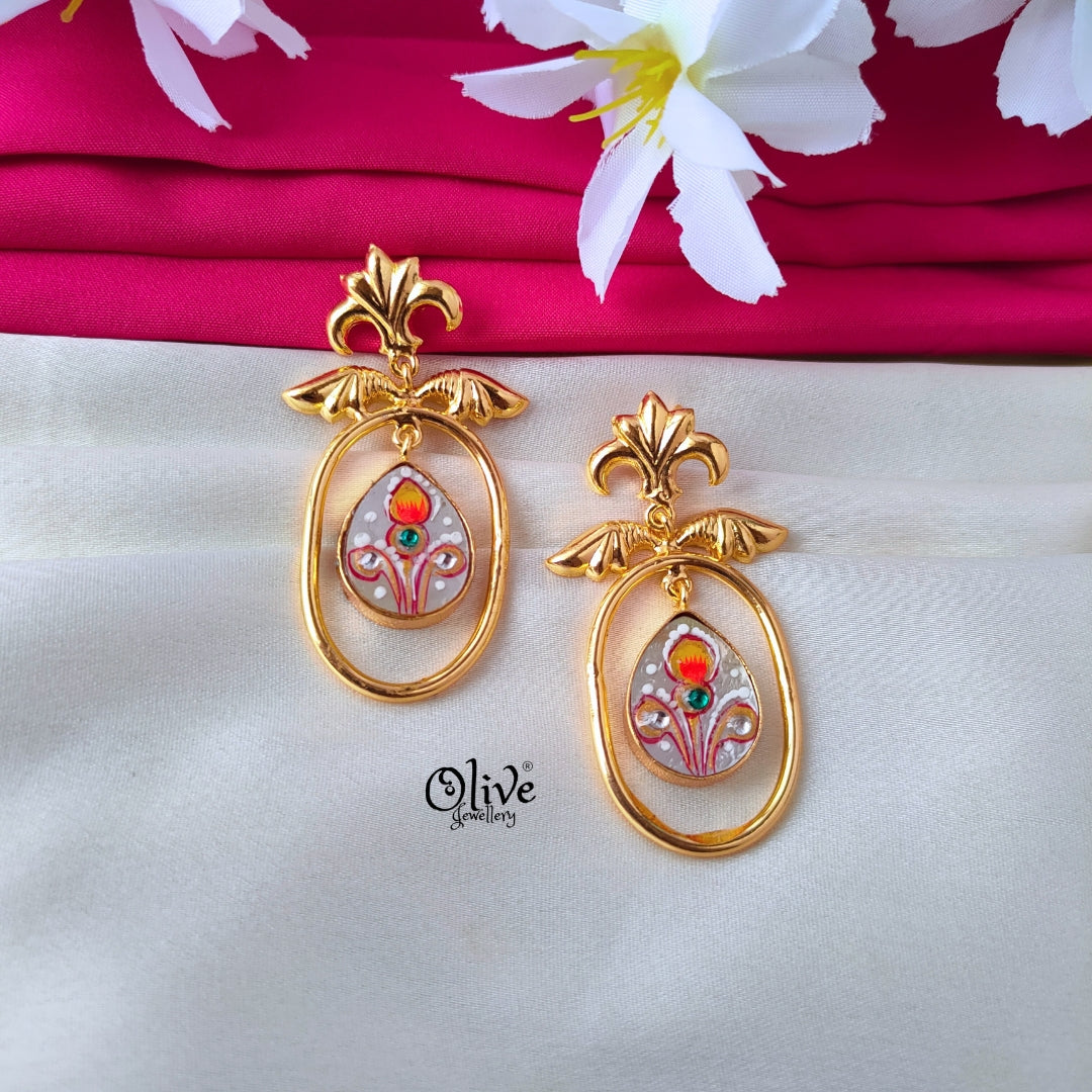 Golden Brass Earrings - 349 - Tanjore