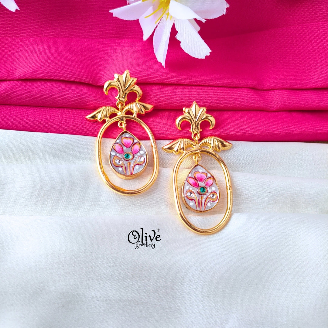 Golden Brass Earrings - 350 - Tanjore