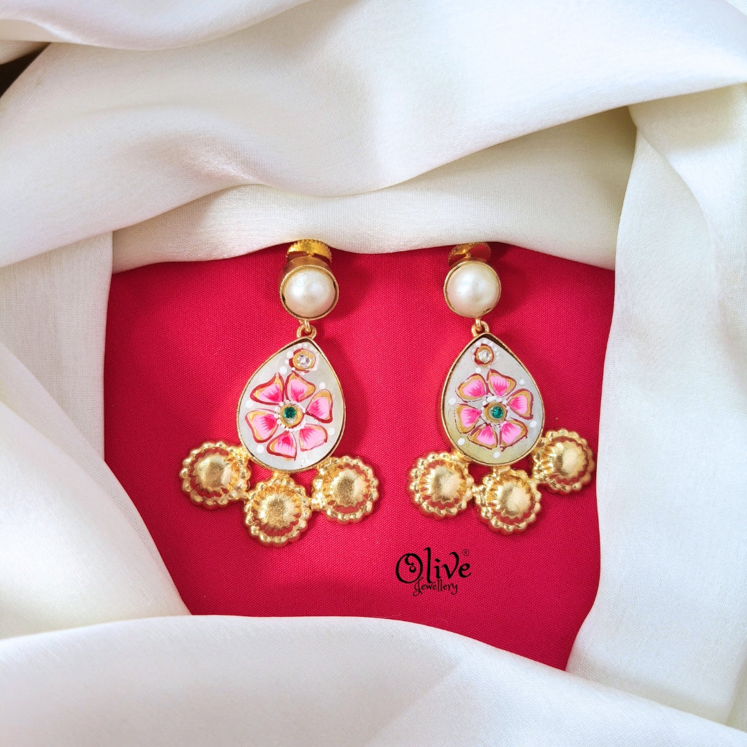 Golden Brass Earrings - 352 - Tanjore