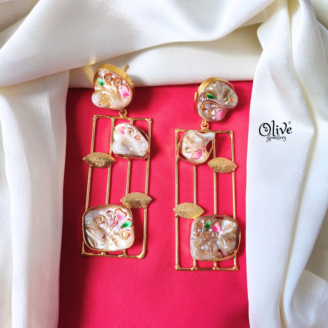 Golden Brass Earrings - 357 - Tanjore