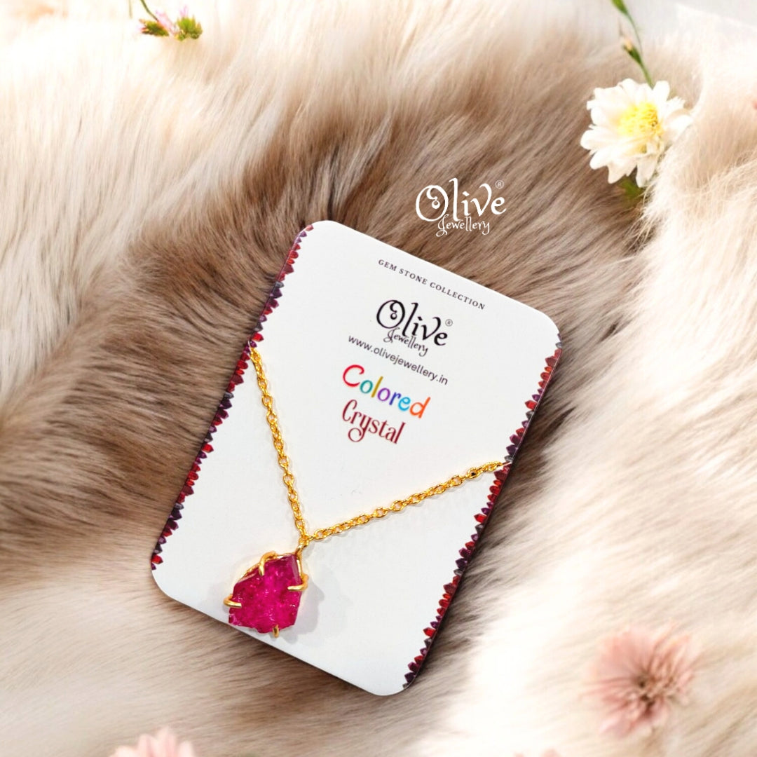 Gem Stone Collection Pendent - Colored Crystal - Claw Fitting - Rough Shape