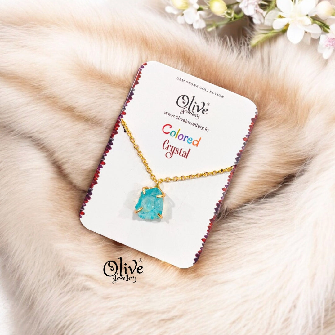 Gem Stone Collection Pendent - Colored Crystal - Claw Fitting - Rough Shape