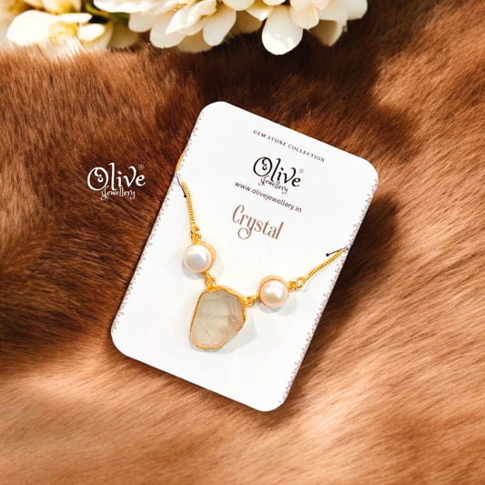 Gem Stone Collection Pendent - Collet Fitting - Rough Shape - 2 Pearls