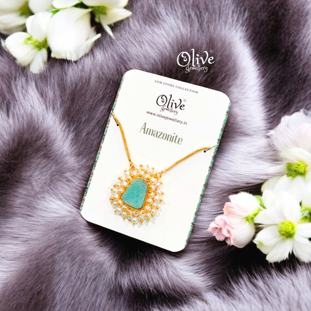 Gem Stone Collection Pendent - Collet Fitting - with Pearls - 26