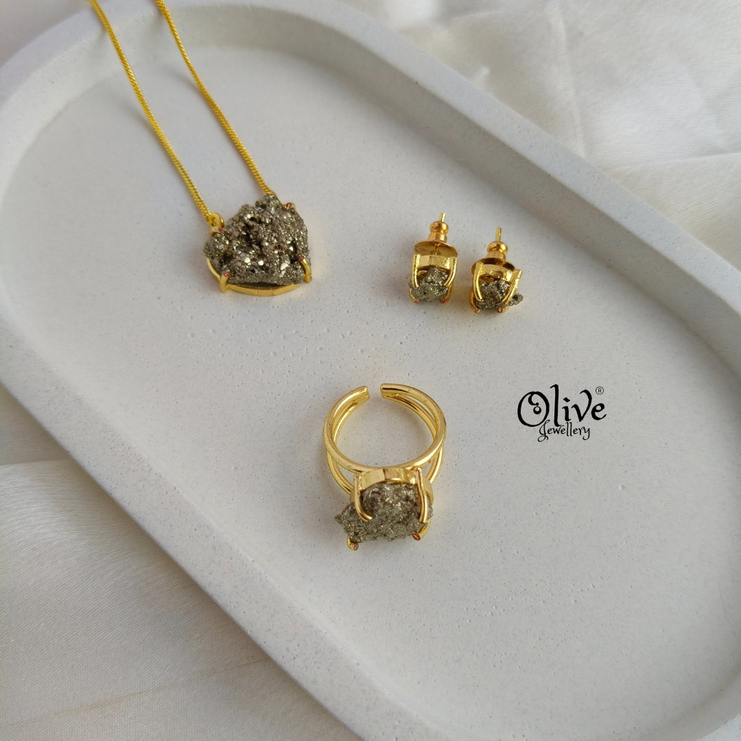 Natural Stone Pendent Set - Claw Fitting - Pyrite Stone Combo Set