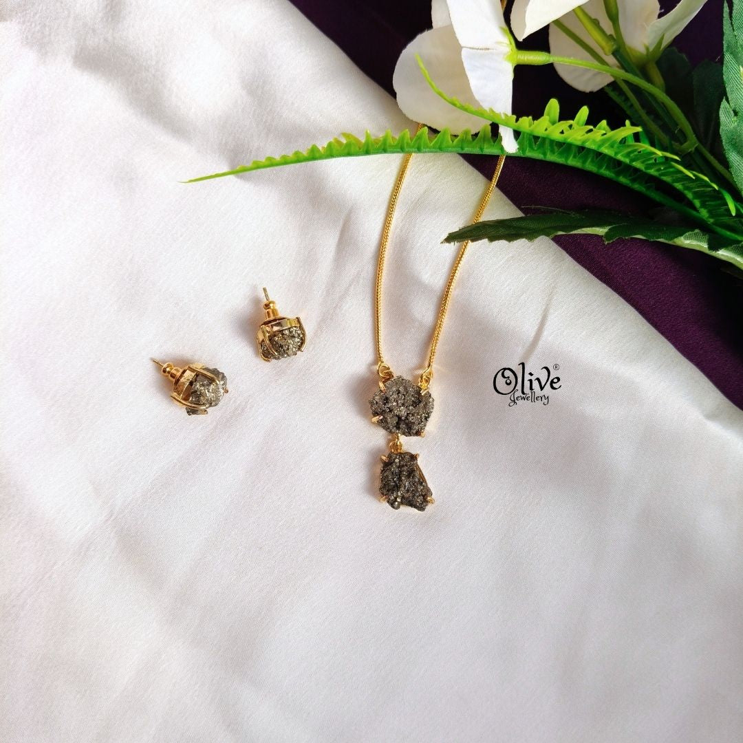 Natural Stone Pendent Set - Claw Fitting - Pyrite Stone Combo Set