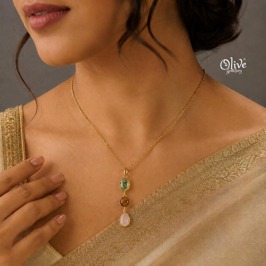 Natural Stone-Three stone Pendant - 1034