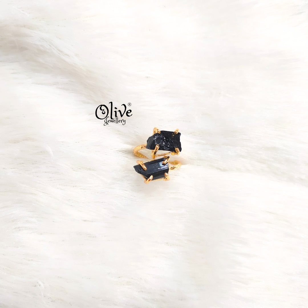 Natural Stones Finger Rings - Claw Fitting - Rough Shape - Double Stone