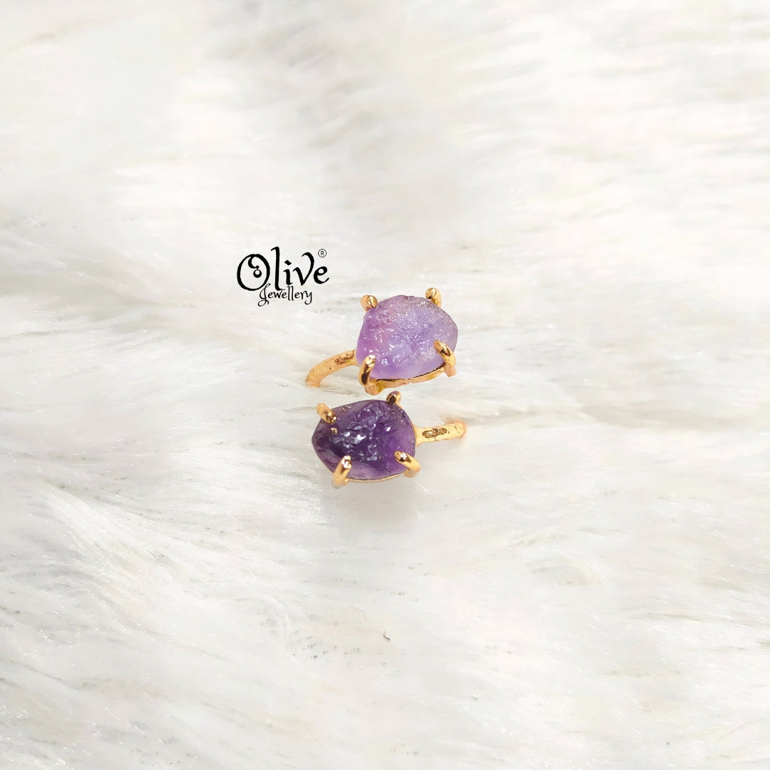 Natural Stones Finger Rings - Claw Fitting - Rough Shape - Double Stone