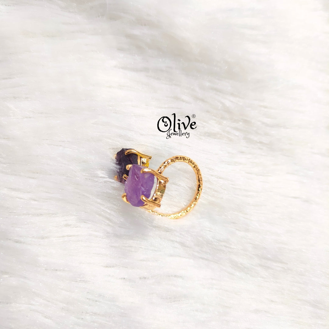 Natural Stones Finger Rings - Claw Fitting - Rough Shape - Double Stone