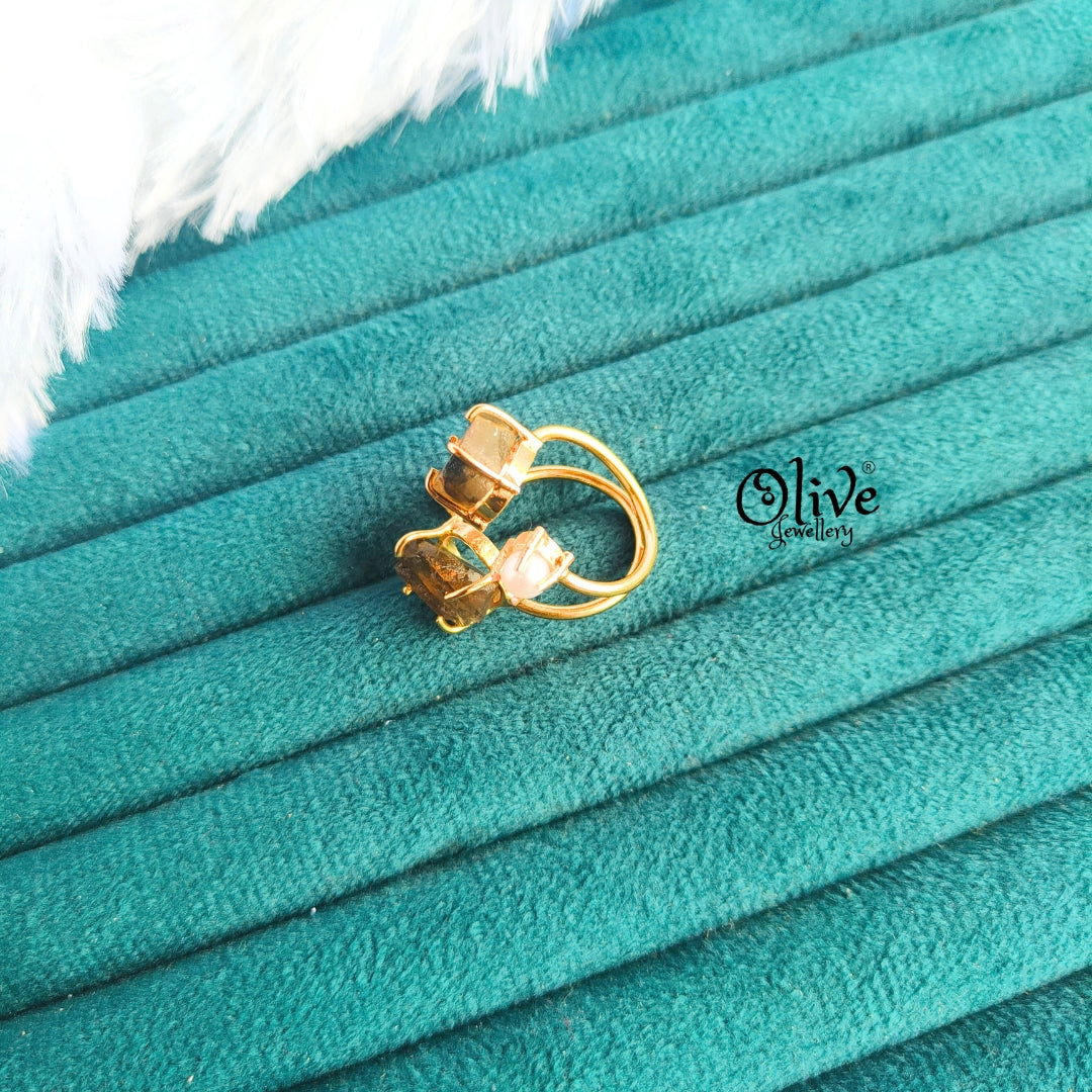 Natural Stone Finger Rings - Claw Fitting - 2 Stones and 2 Pearls