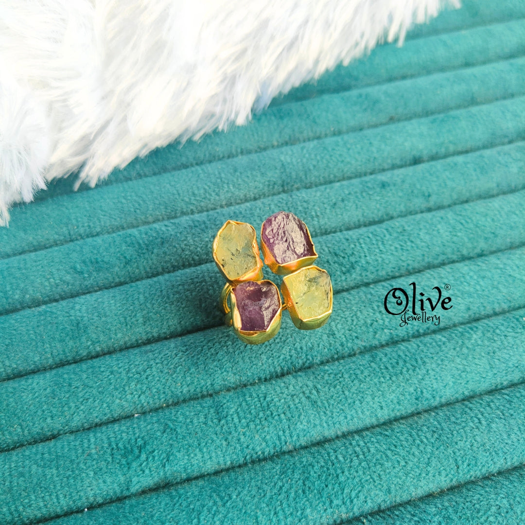 Natural Stone Finger Rings - Collet Fitting - Rough Shape - 4 Stones