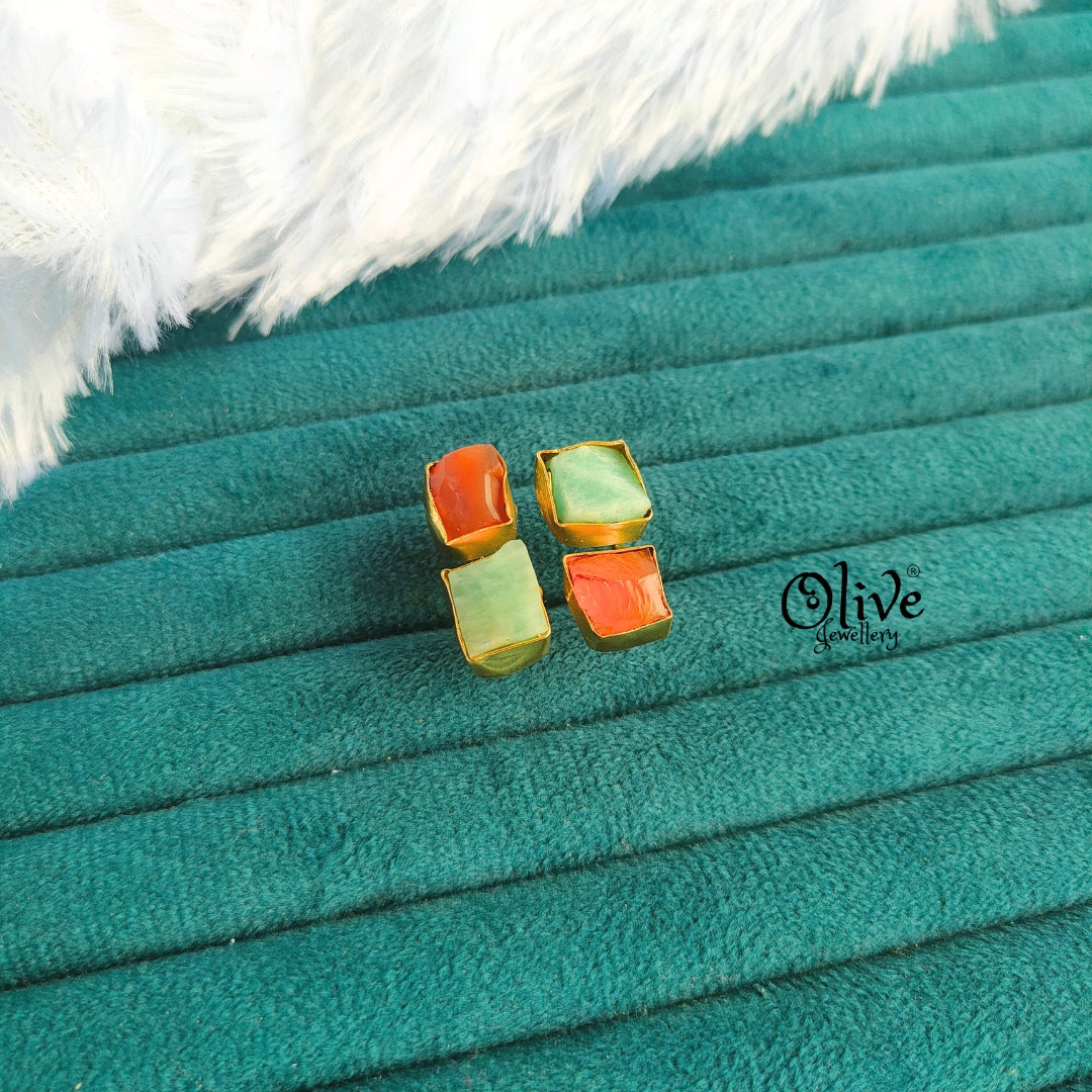 Natural Stone Finger Rings - Collet Fitting - Rough Shape - 4 Stones