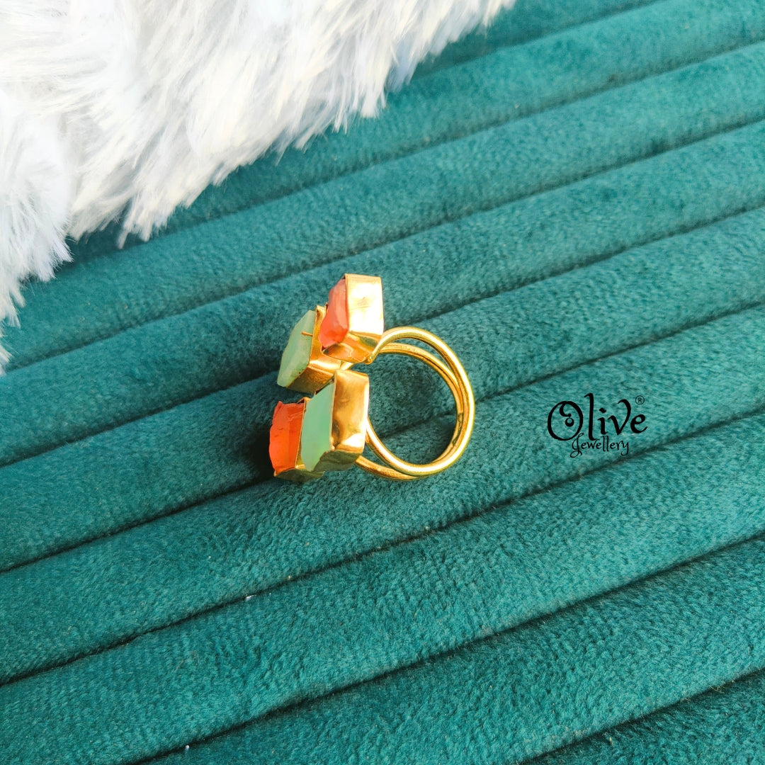 Natural Stone Finger Rings - Collet Fitting - Rough Shape - 4 Stones