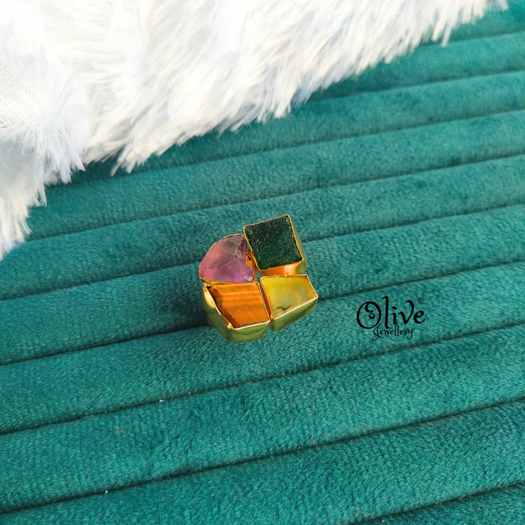 Natural Stone Finger Rings - Collet Fitting - Rough Shape - 4 Stones