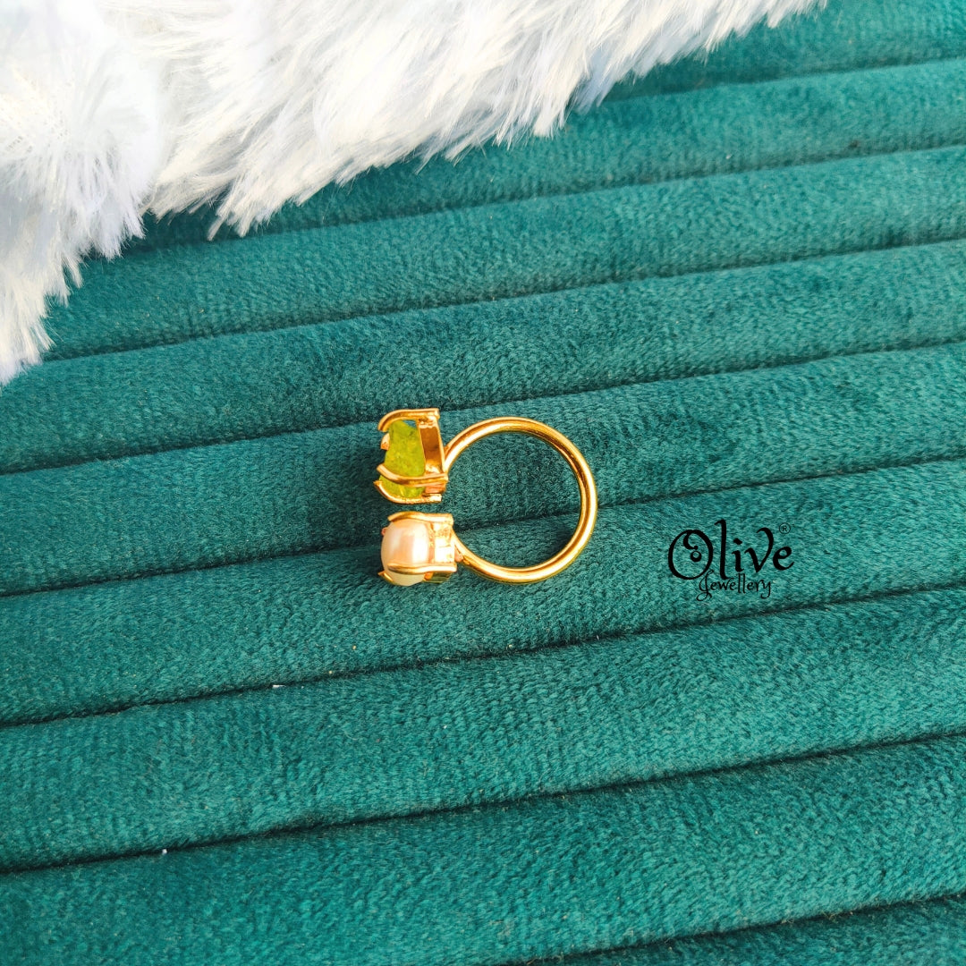 Natural Stones Finger Rings - Claw Fitting - Rough Shape -Crystal Stone with one Pearl