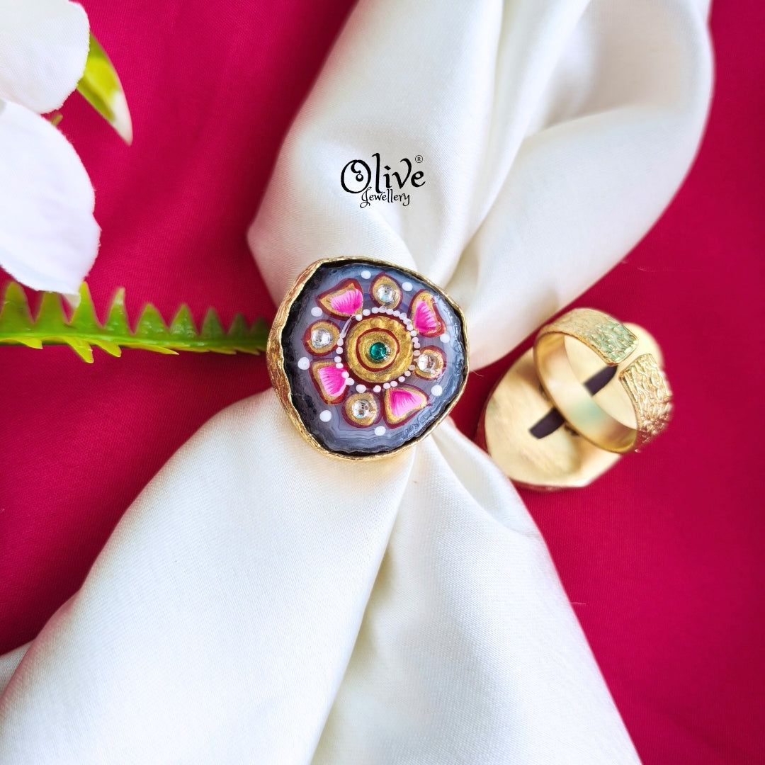 Natural Stone Tanjore Finger Ring -152