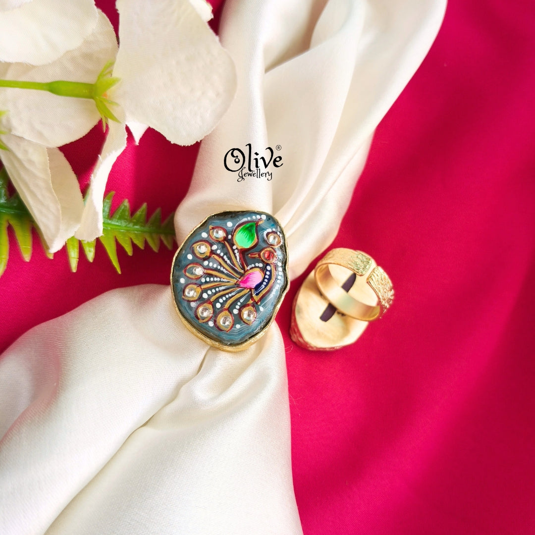 Natural Stone Tanjore Finger Ring -159