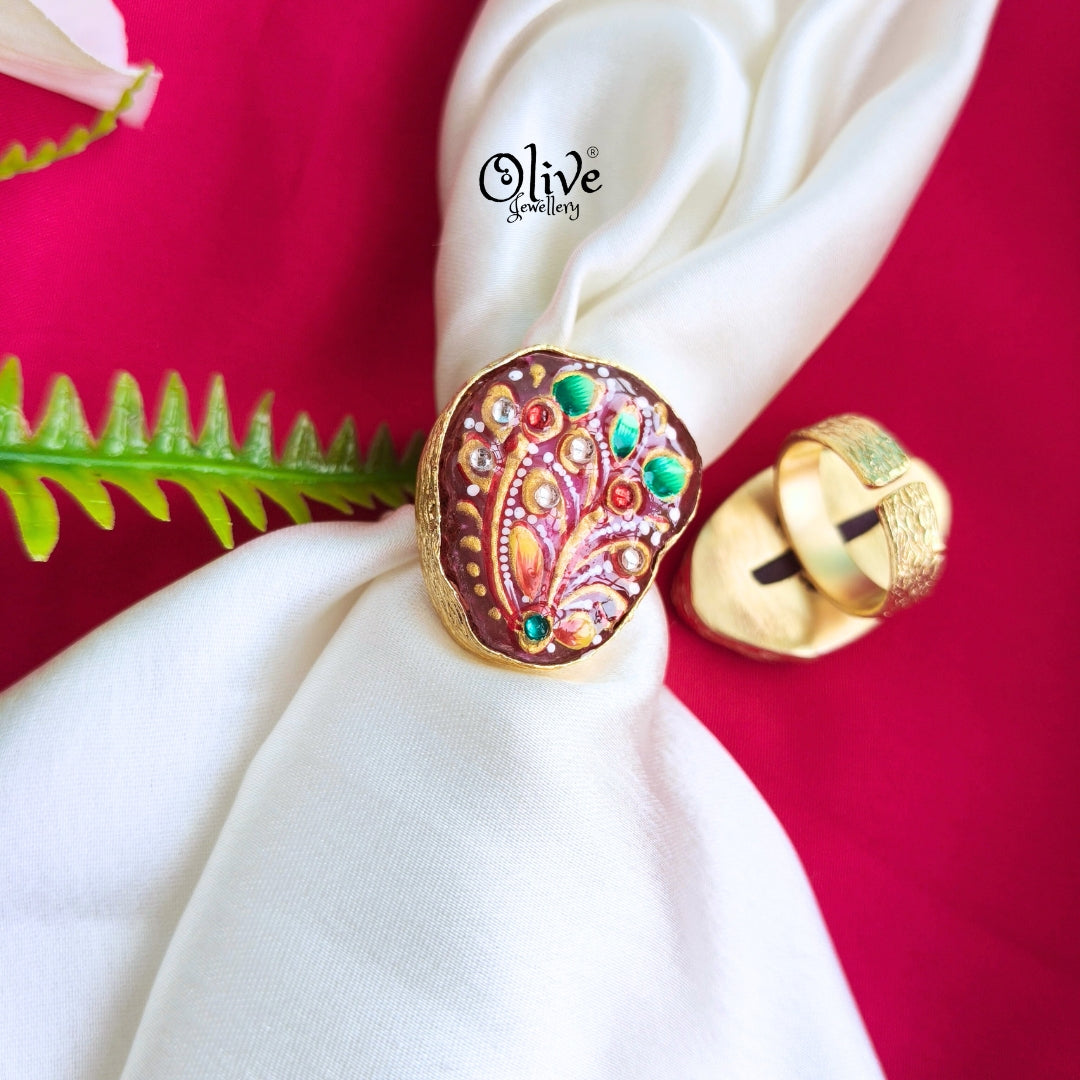 Natural Stone Tanjore Finger Ring -165
