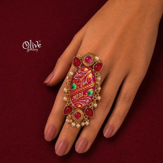 Natural Stone Tanjore Finger Ring -183