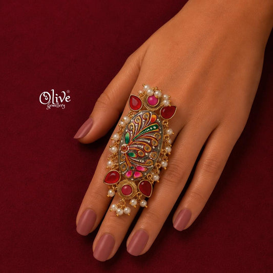 Natural Stone Tanjore Finger Ring -184