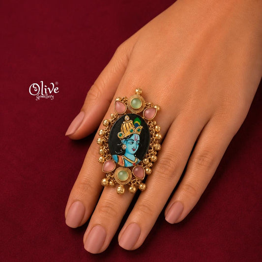 Natural Stone Tanjore Finger Ring -186