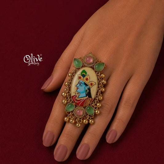 Natural Stone Tanjore Finger Ring -188