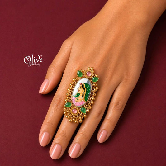 Natural Stone Tanjore Finger Ring -189
