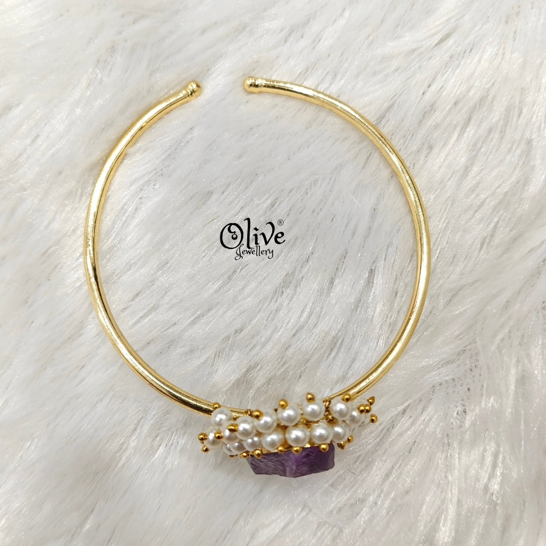 Natural Stones Kada - Collet Fitting - Rough Shape and Pearls