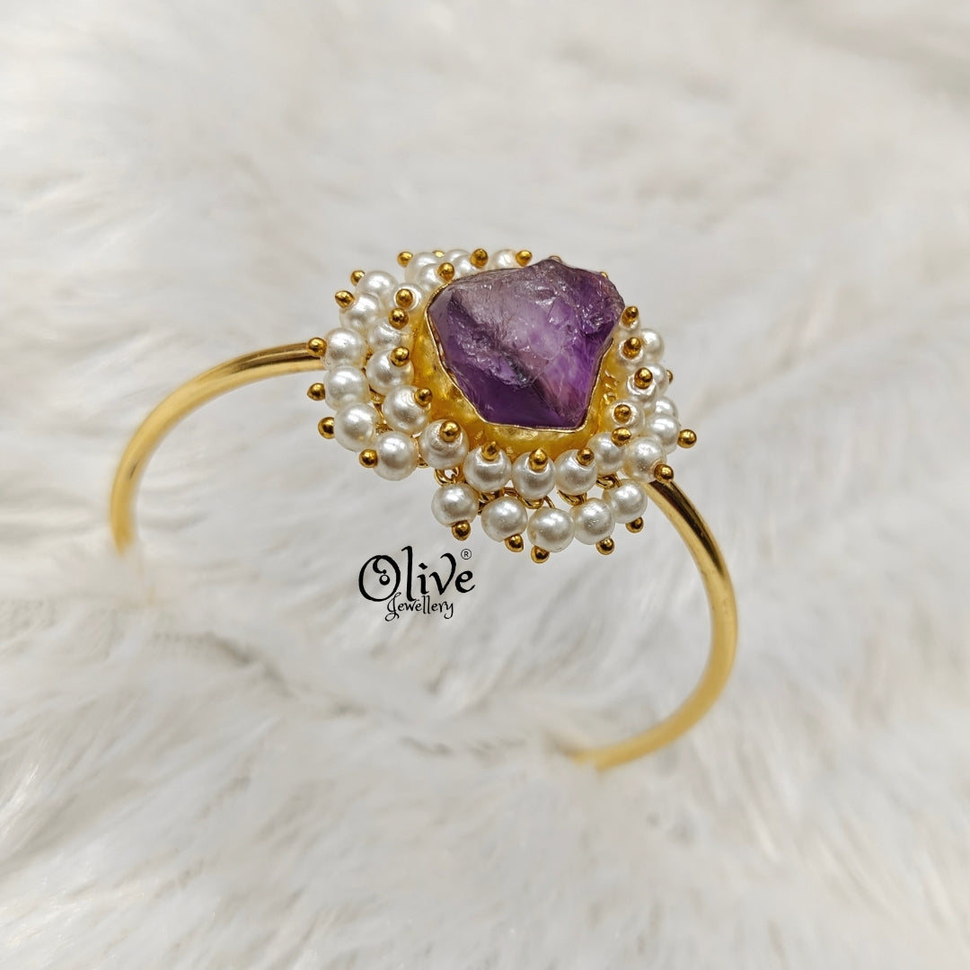 Natural Stones Kada - Collet Fitting - Rough Shape and Pearls