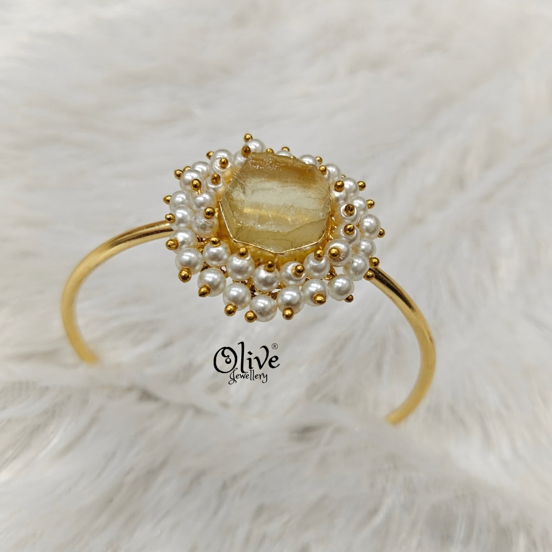 Natural Stones Kada - Collet Fitting - Rough Shape and Pearls