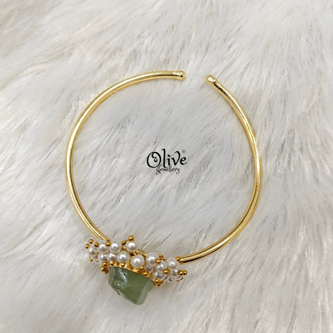 Natural Stones Kada - Collet Fitting - Rough Shape and Pearls