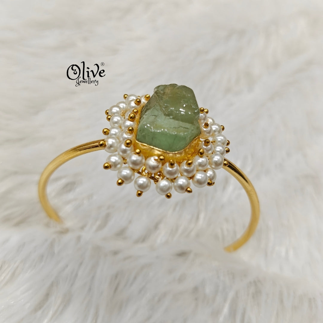 Natural Stones Kada - Collet Fitting - Rough Shape and Pearls
