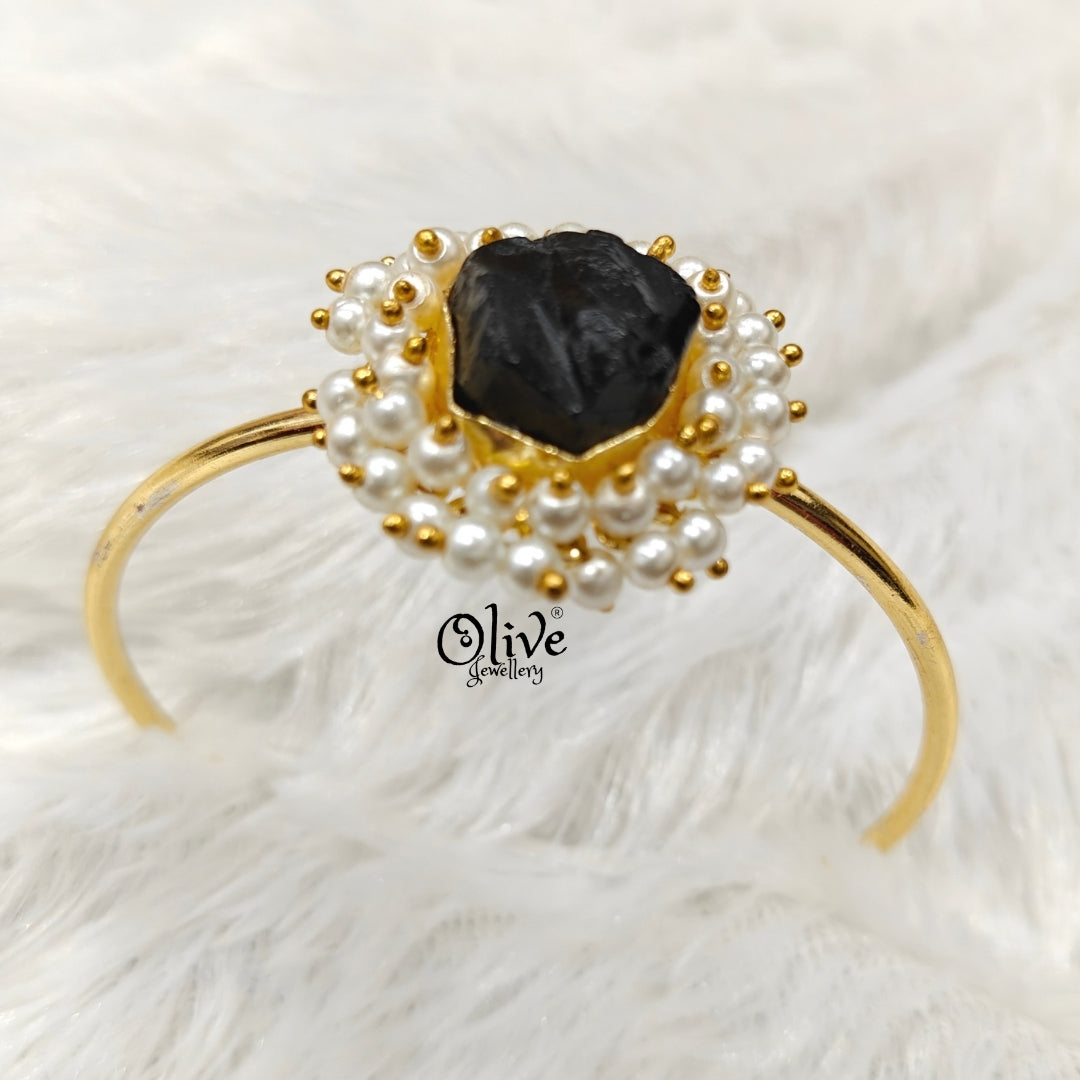 Natural Stones Kada - Collet Fitting - Rough Shape and Pearls