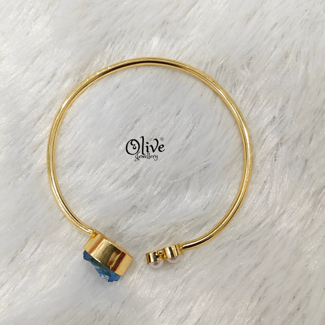 Natural Stones Kadas - Collet Fitting - Rough Shape And 3 Pearls